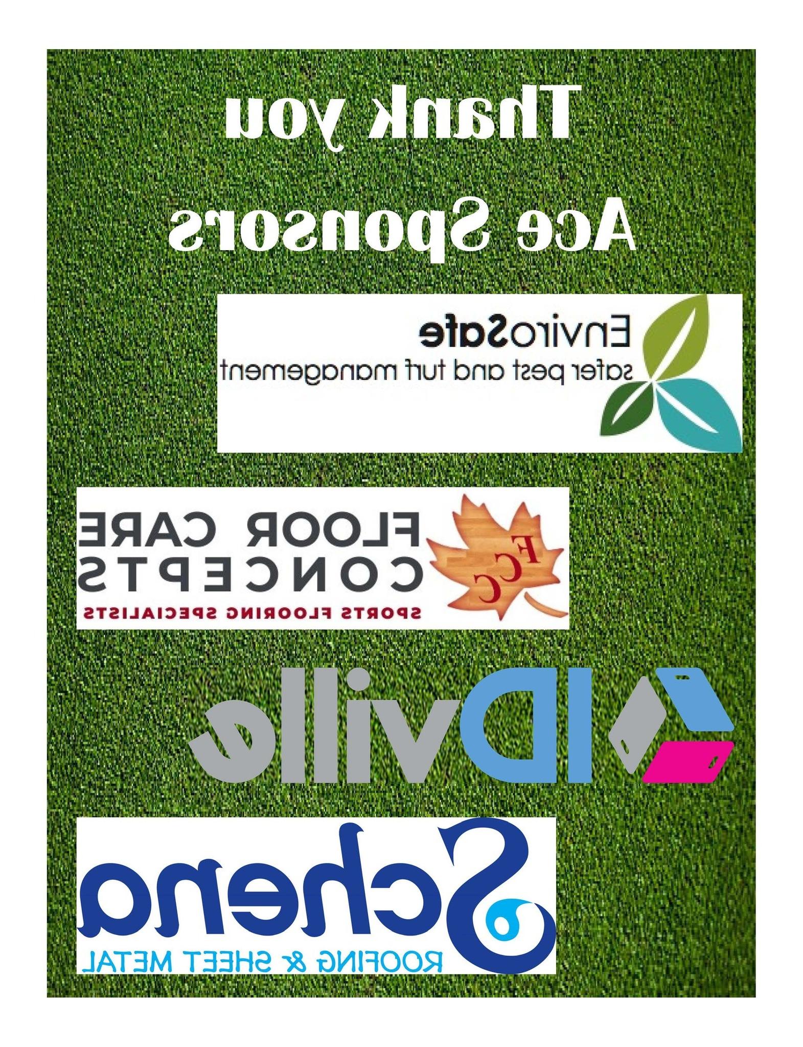 Listing of Ace Sponsors of the 2024 golf outing: EnviroSafe, Floor Care Concepts, IDville and Schena Roofing & Sheet Metal